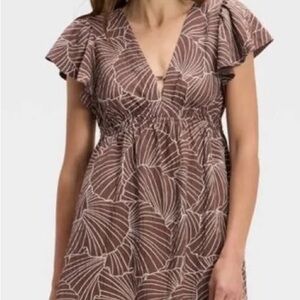 a new day Brown and White Leaf Pattern Mini Dress